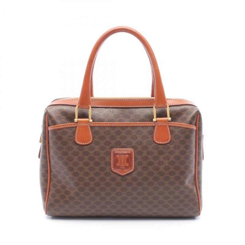 Celine Tote Macadam Dark Brown Canvas Leather Handbag - Picture 1 of 9